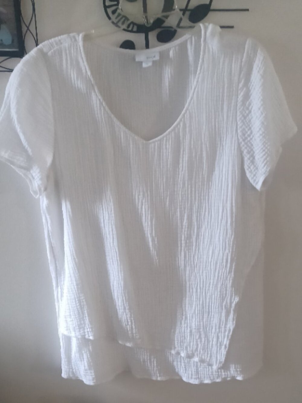 Pure Jill White V Neck Textured Flowy Feminine Cute Short Sleeve White Top M